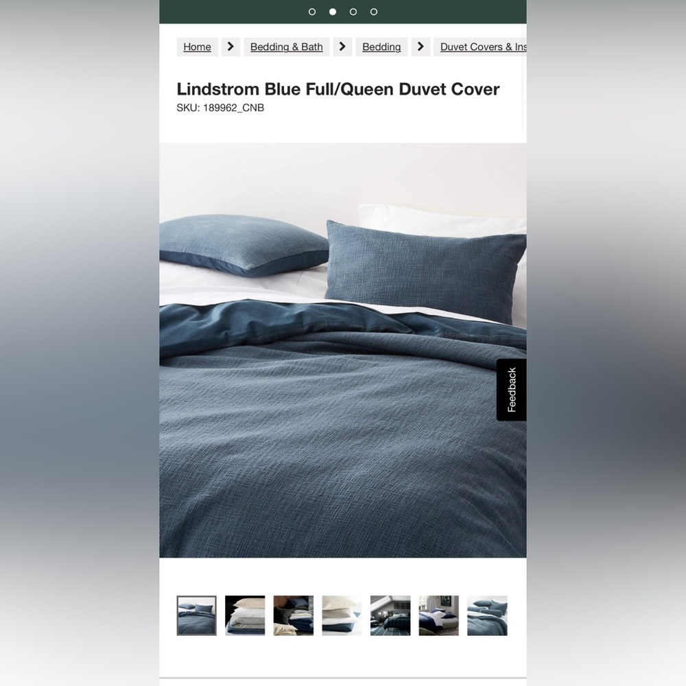 Crate&Barrel Lindstrom Nightfall Navy Blue Duvet Cover and Hemp shams